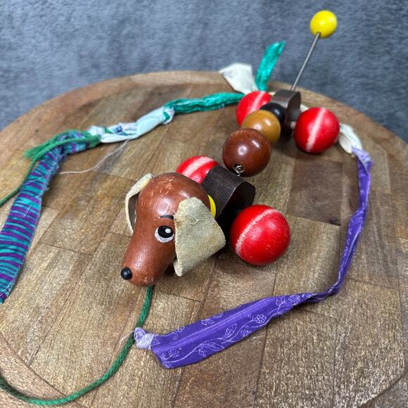 Vintage Dachshund Wooden Slinky Toy Germany Lorenz Hand Made Wood Block Art - Picture 2 of 6